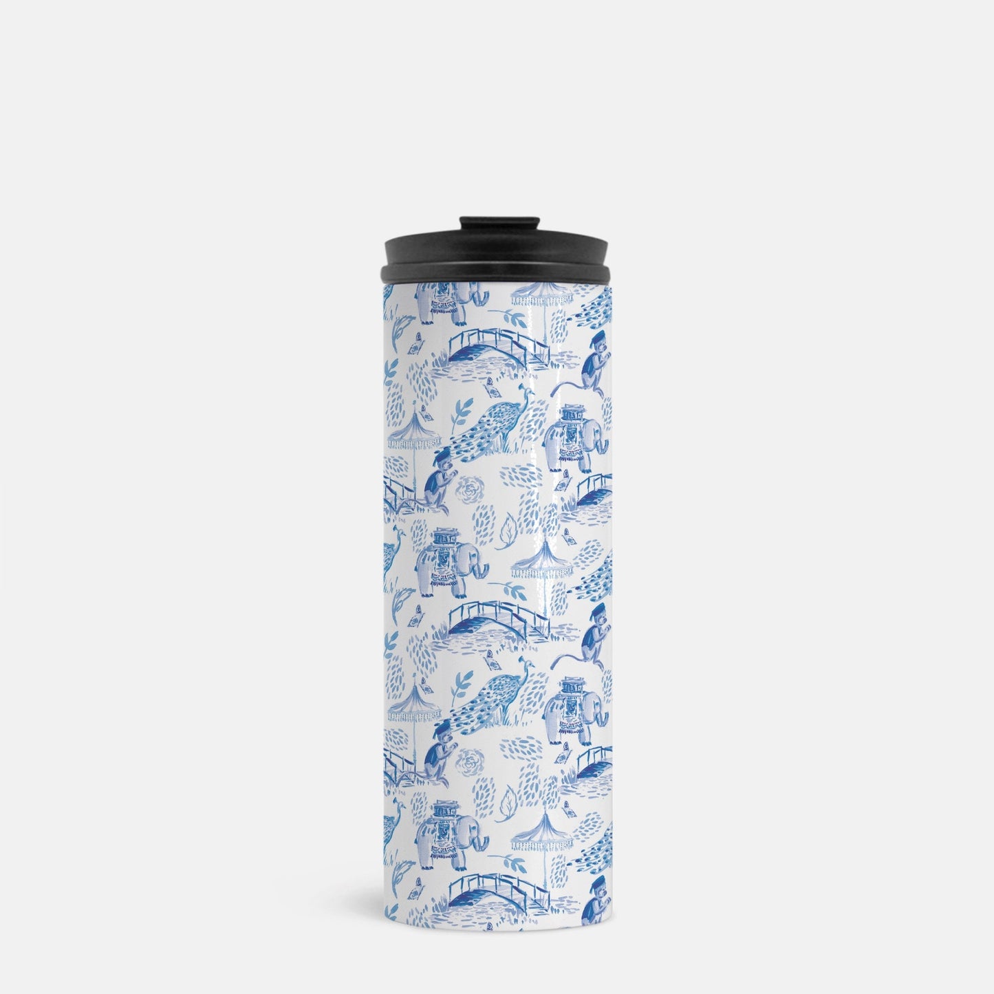 Blue Chinoiserie Thermal Tumbler, elephant, 16 oz., gift for mom, for teacher, drink tumbler, pink, cold beverage, hot beverage