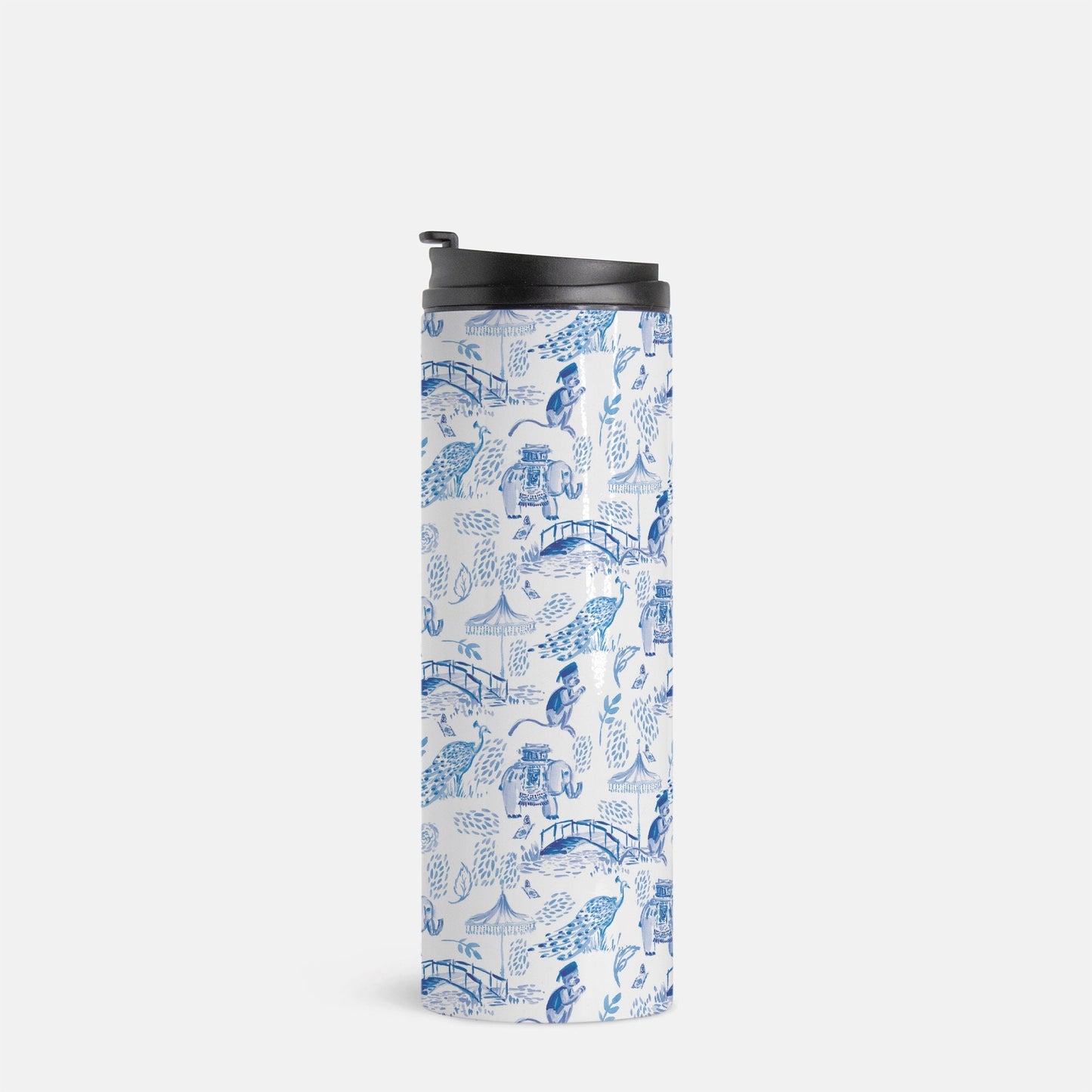 Blue Chinoiserie Thermal Tumbler, elephant, 16 oz., gift for mom, for teacher, drink tumbler, pink, cold beverage, hot beverage