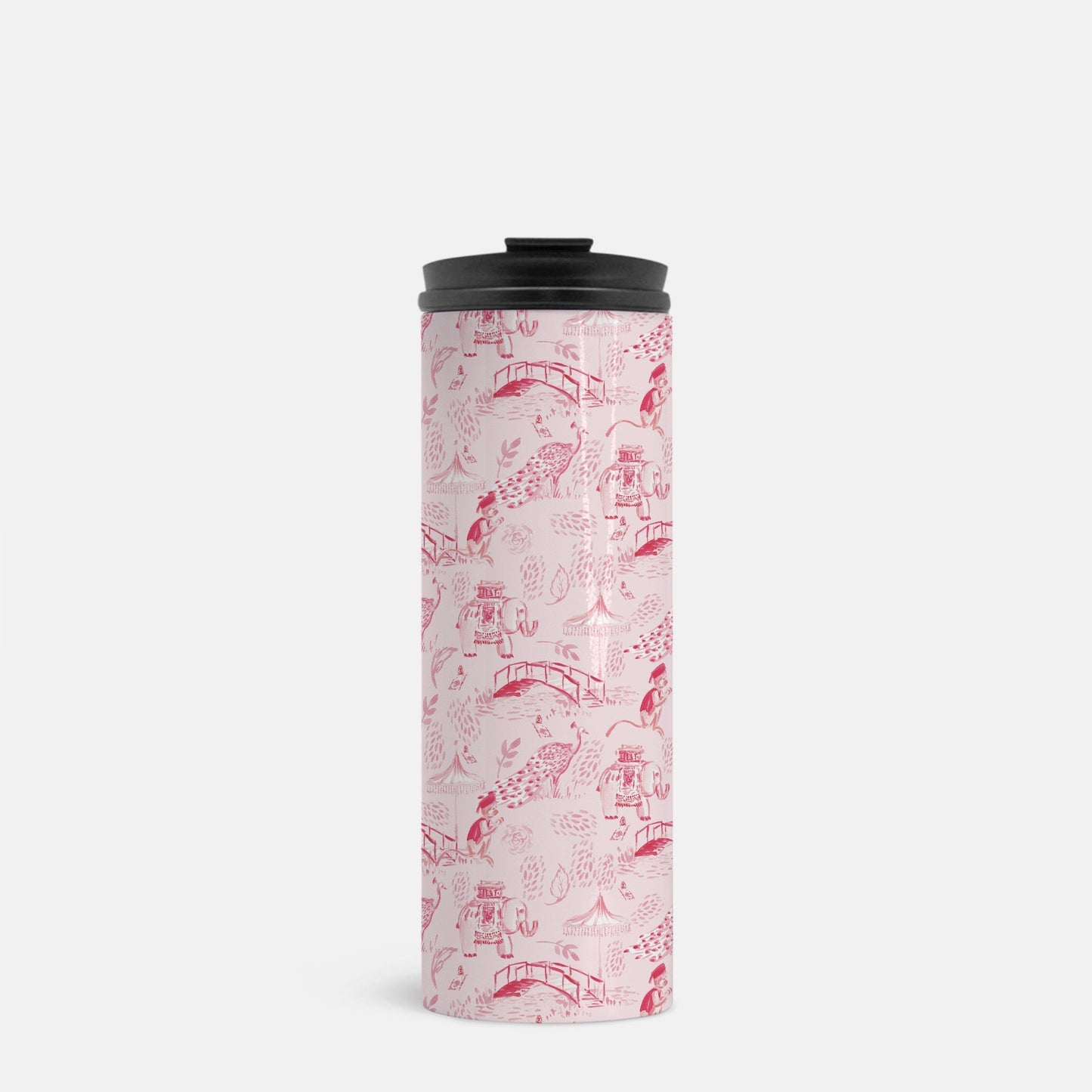 Pink Chinoiserie Thermal Tumbler, elephant, 16 oz. gift for mom, for teacher, drink tumbler, pink, cold beverage, hot beverage