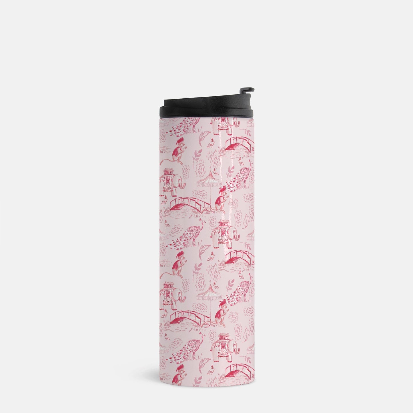 Pink Chinoiserie Thermal Tumbler, elephant, 16 oz. gift for mom, for teacher, drink tumbler, pink, cold beverage, hot beverage