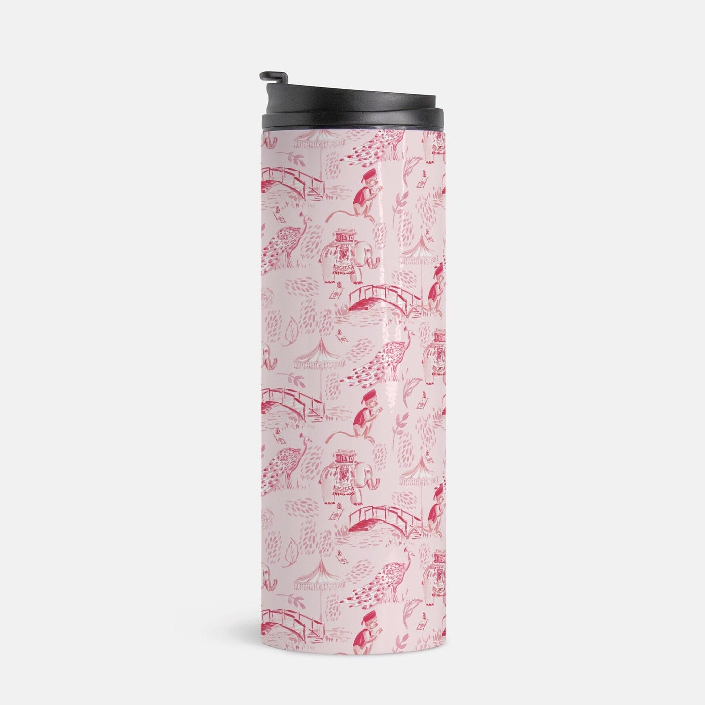 Pink Chinoiserie Thermal Tumbler, elephant, 16 oz. gift for mom, for teacher, drink tumbler, pink, cold beverage, hot beverage