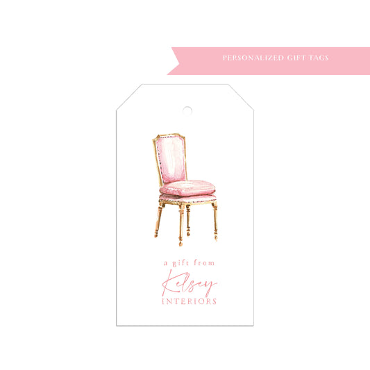 Pink Chair Personalized gift tag, antique, gift tags, personalized gift tags, set of gift tags, personalized tags, pink, interior design