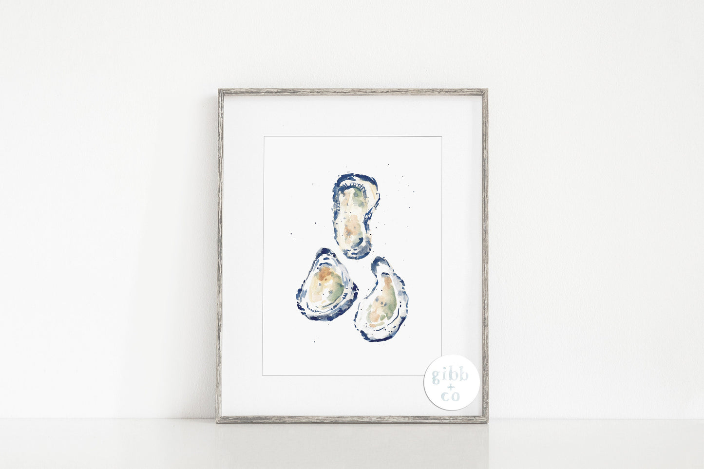 Three Blue Oysters art print, Coastal art print, beach art print