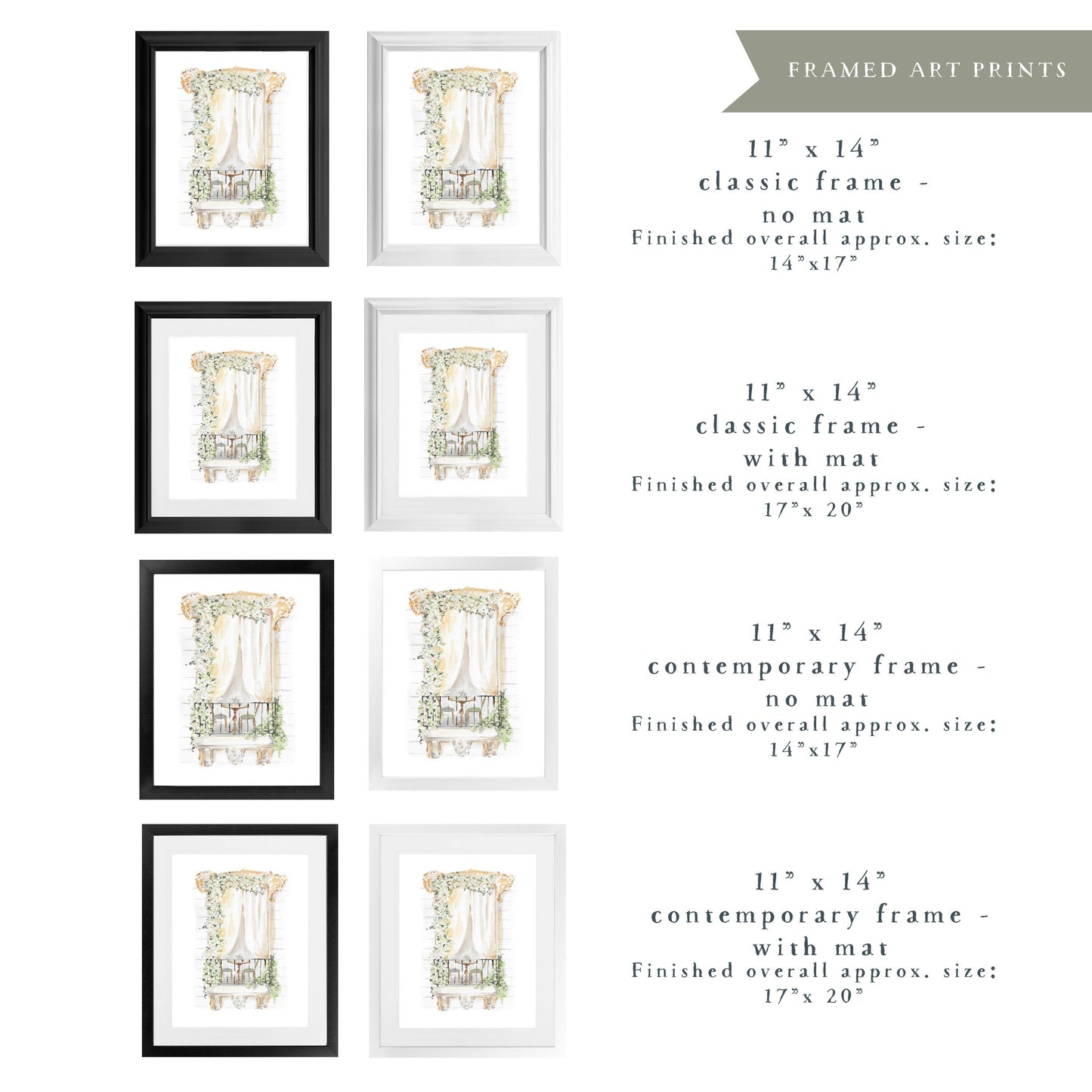 Framed Art print options, Frame for me, Classic frame, Contemporary frame, white frame, black frame, travel art print