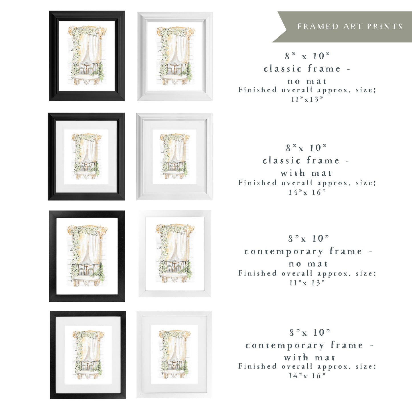 Framed Art print options, Frame for me, Classic frame, Contemporary frame, white frame, black frame, travel art print