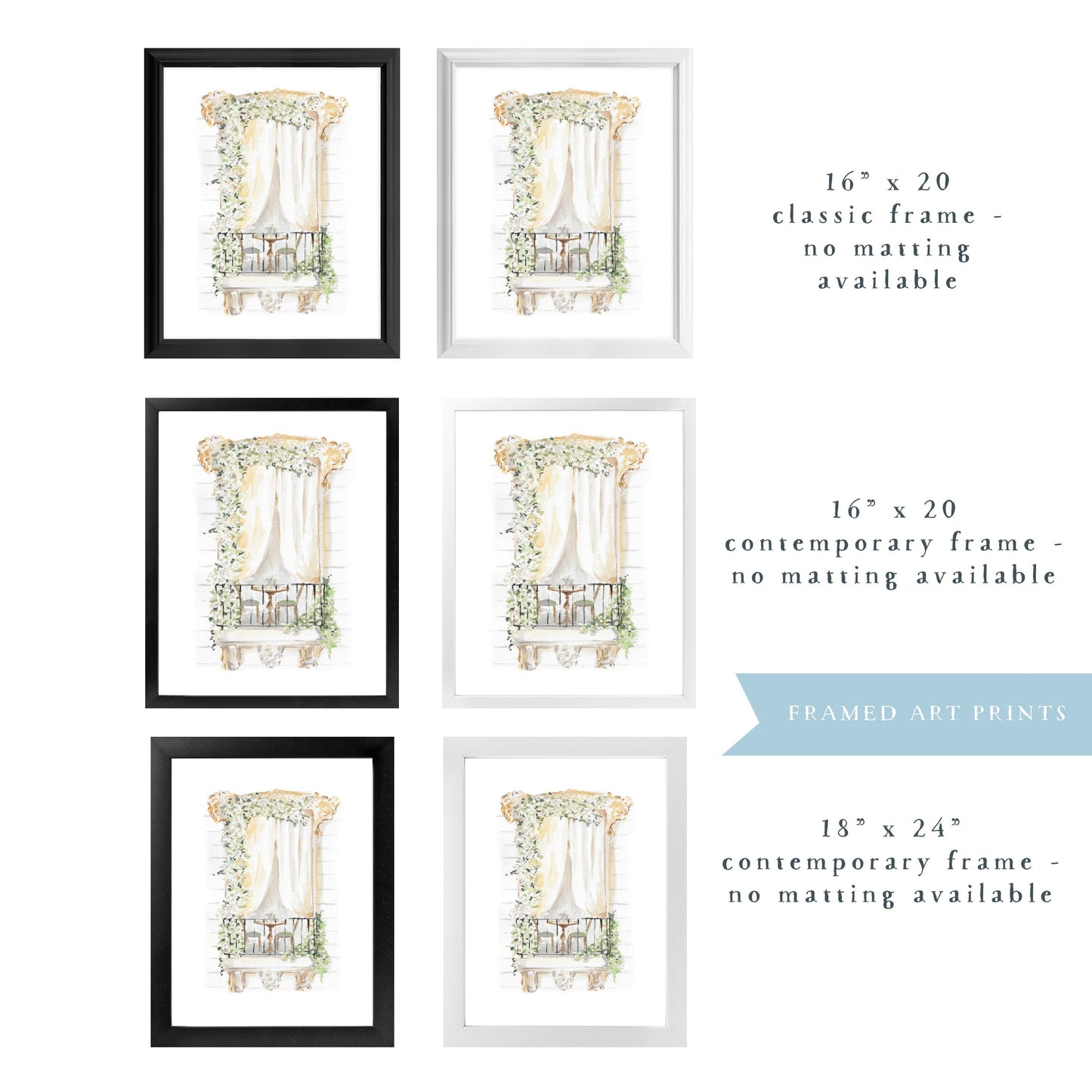 Framed Art print options, Frame for me, Classic frame, Contemporary frame, white frame, black frame, travel art print