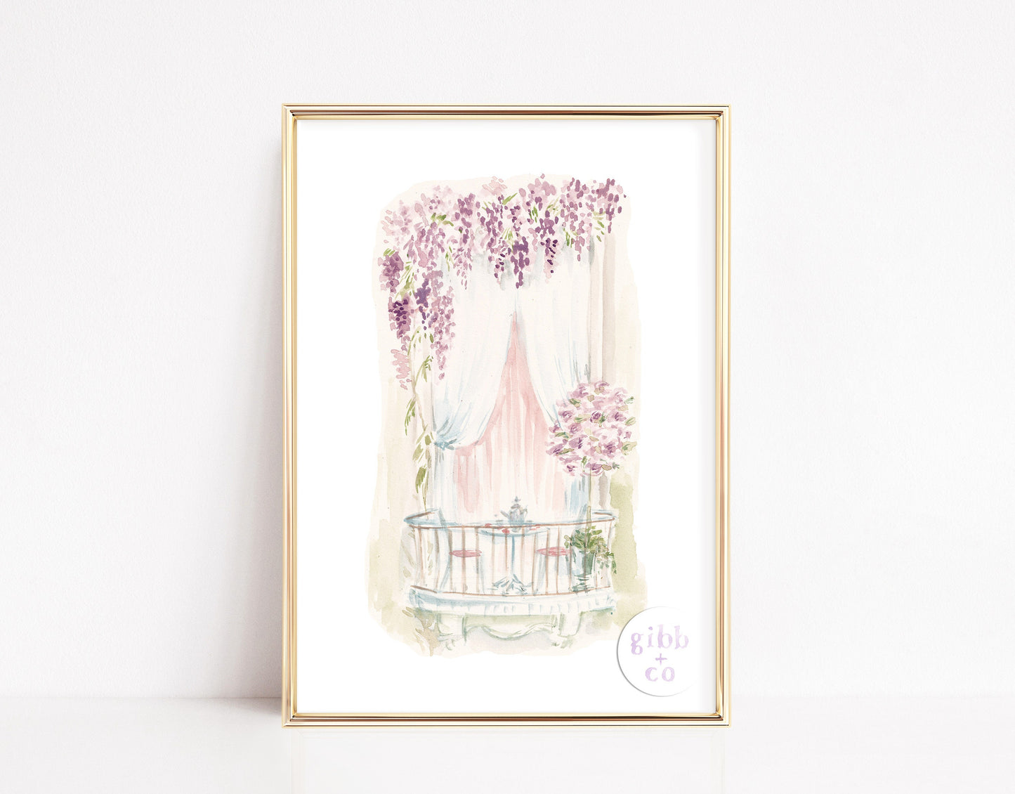 Wisteria art, Rose Spring Balcony art print, architecture lover, romantic art, floral art print, garden art print