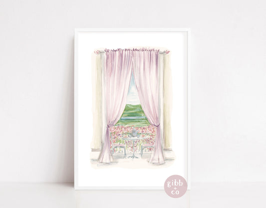 Rose balcony art, Wisteria Balcony art print, Bridgerton inspired romantic art, floral art print, garden art print