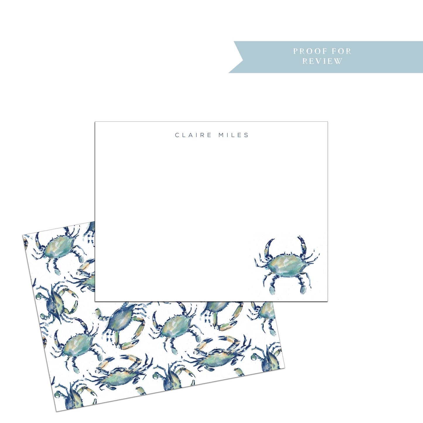 Blue Crab personalized notecards, crabs, coastal, nautical, blue, white, gift for writer, personalized stationery, gift for teacher