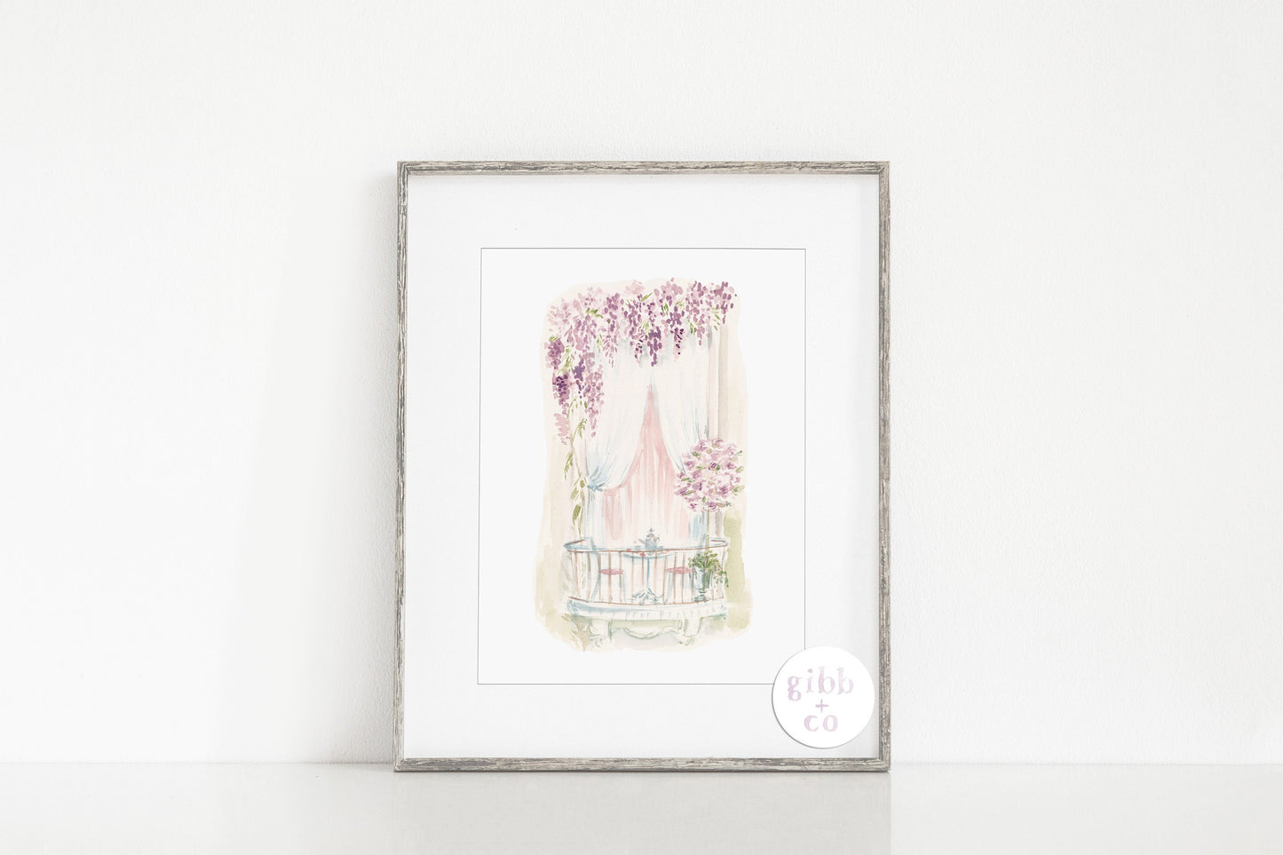 Wisteria art, Rose Spring Balcony art print, architecture lover, romantic art, floral art print, garden art print