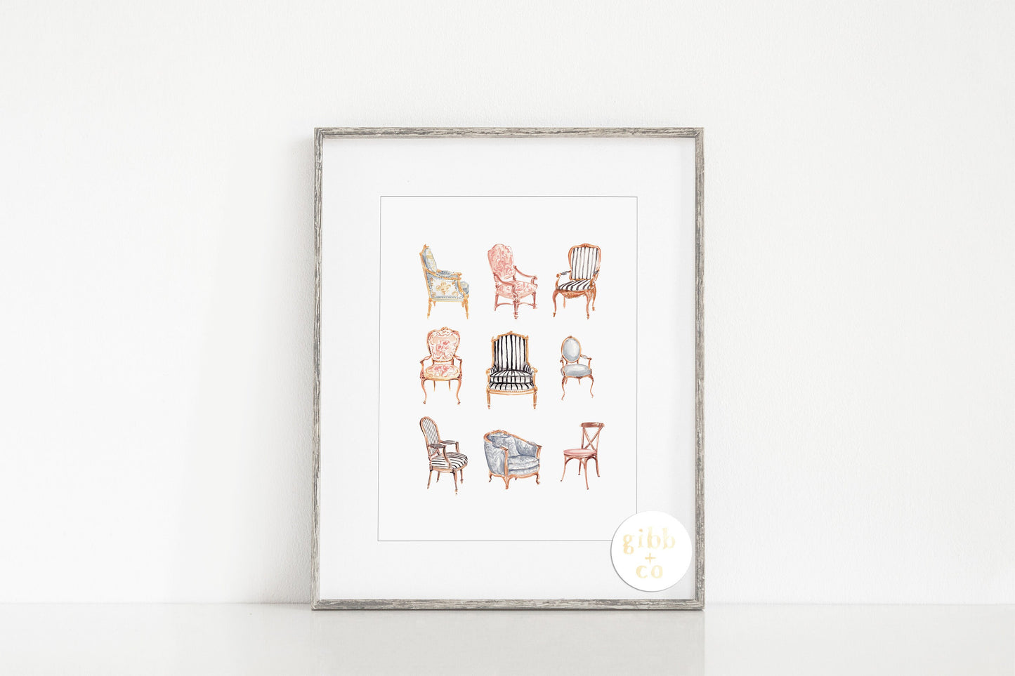 French Classic Chairs art print, interior design decor, interior design art print