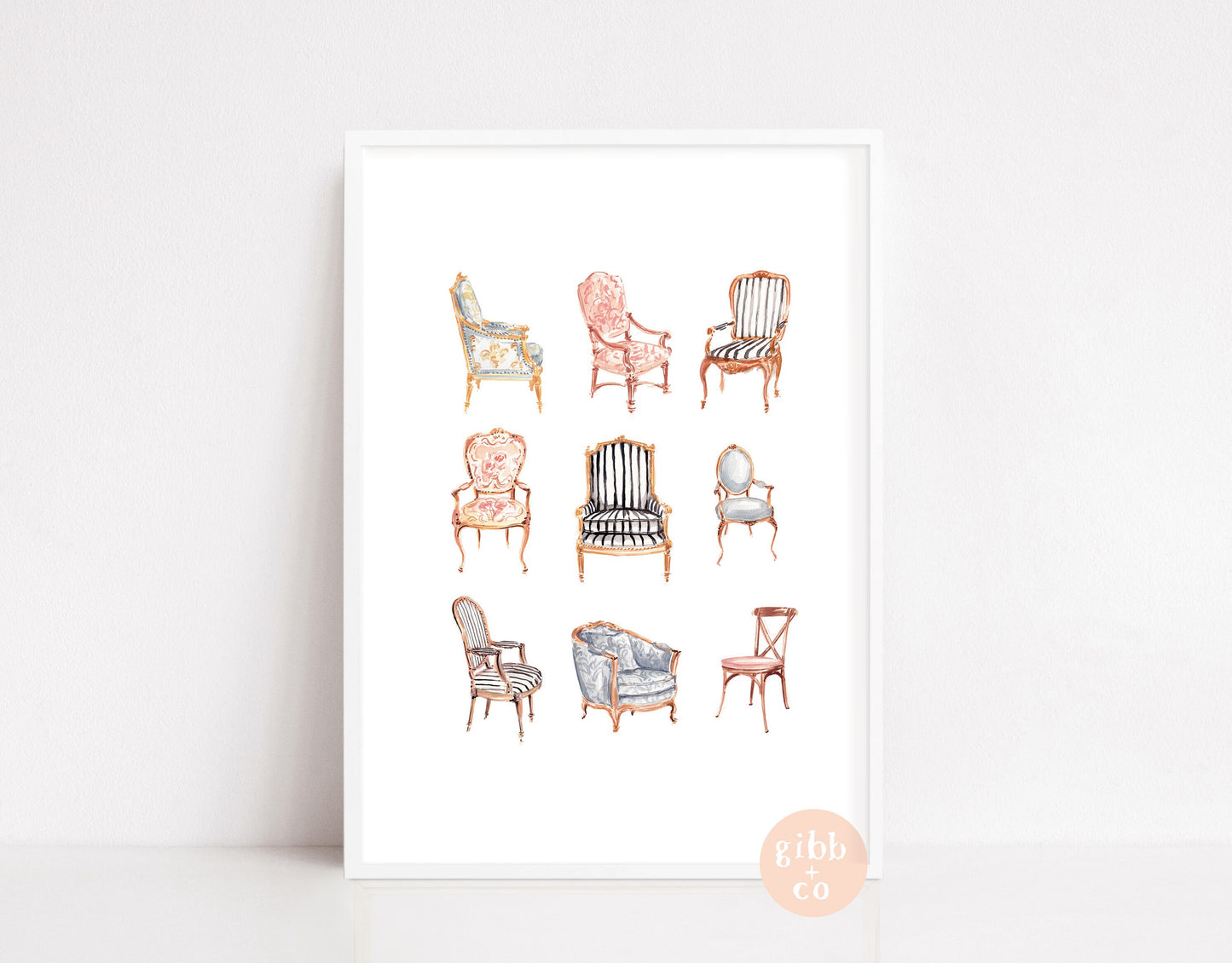 French Classic Chairs art print, interior design decor, interior design art print