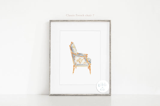French Classic Chair art print, interior design decor, interior design print, Chair illustration, interior design art print