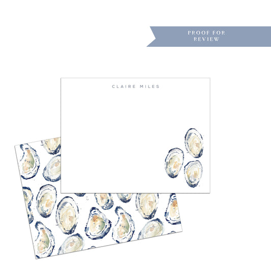 Blue Oyster personalized notecards, coastal, nautical, blue, white, gift for writer, personalized stationery, gift for teacher