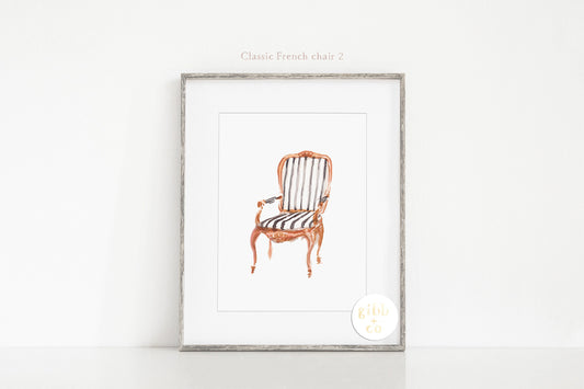 French Classic Chair art print, interior design decor, interior design print, Chair illustration, interior design art print