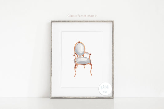 French Classic Chair art print, interior design decor, interior design print, Chair illustration, interior design art print