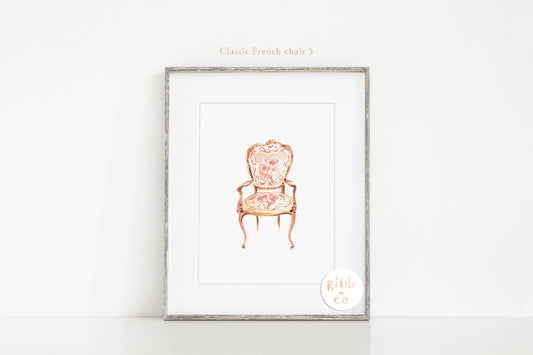 French Classic Chair art print, interior design decor, interior design print, Chair illustration, interior design art print