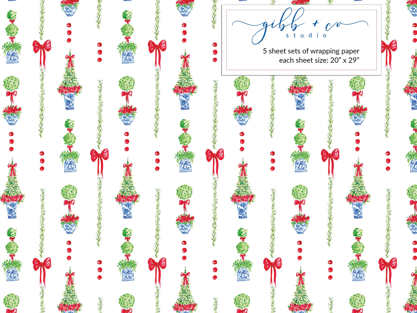 Christmas Chinoiserie Topiary wrapping paper, Christmas wrapping paper, holiday wrapping paper