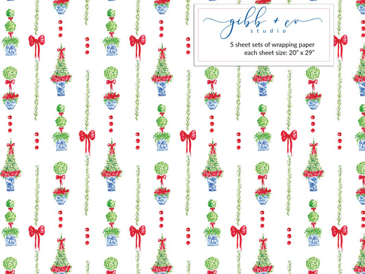 Christmas Chinoiserie Topiary wrapping paper, Christmas wrapping paper, holiday wrapping paper