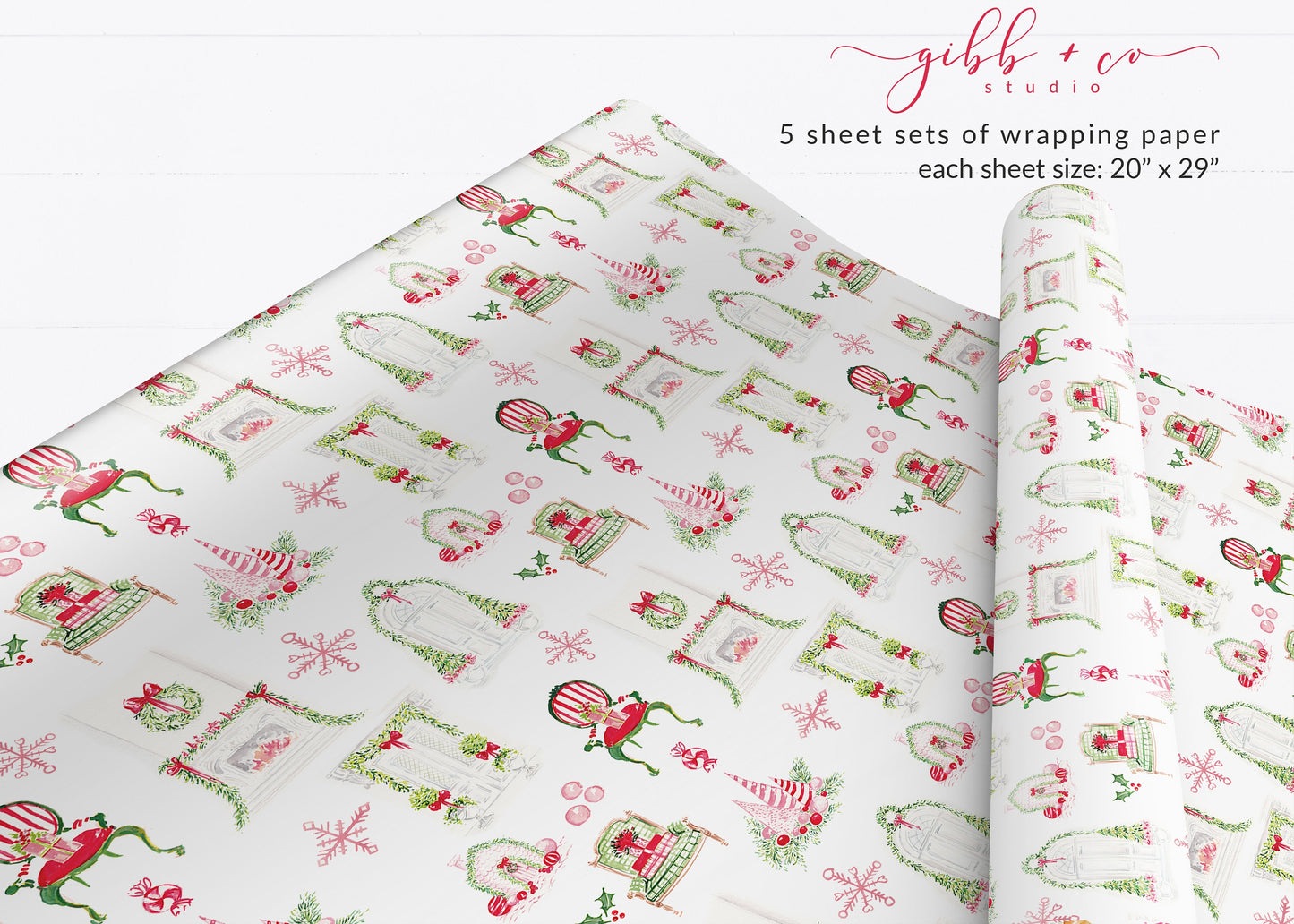 Christmas bright fireplace wrapping paper, Christmas wrapping paper, holiday wrapping paper