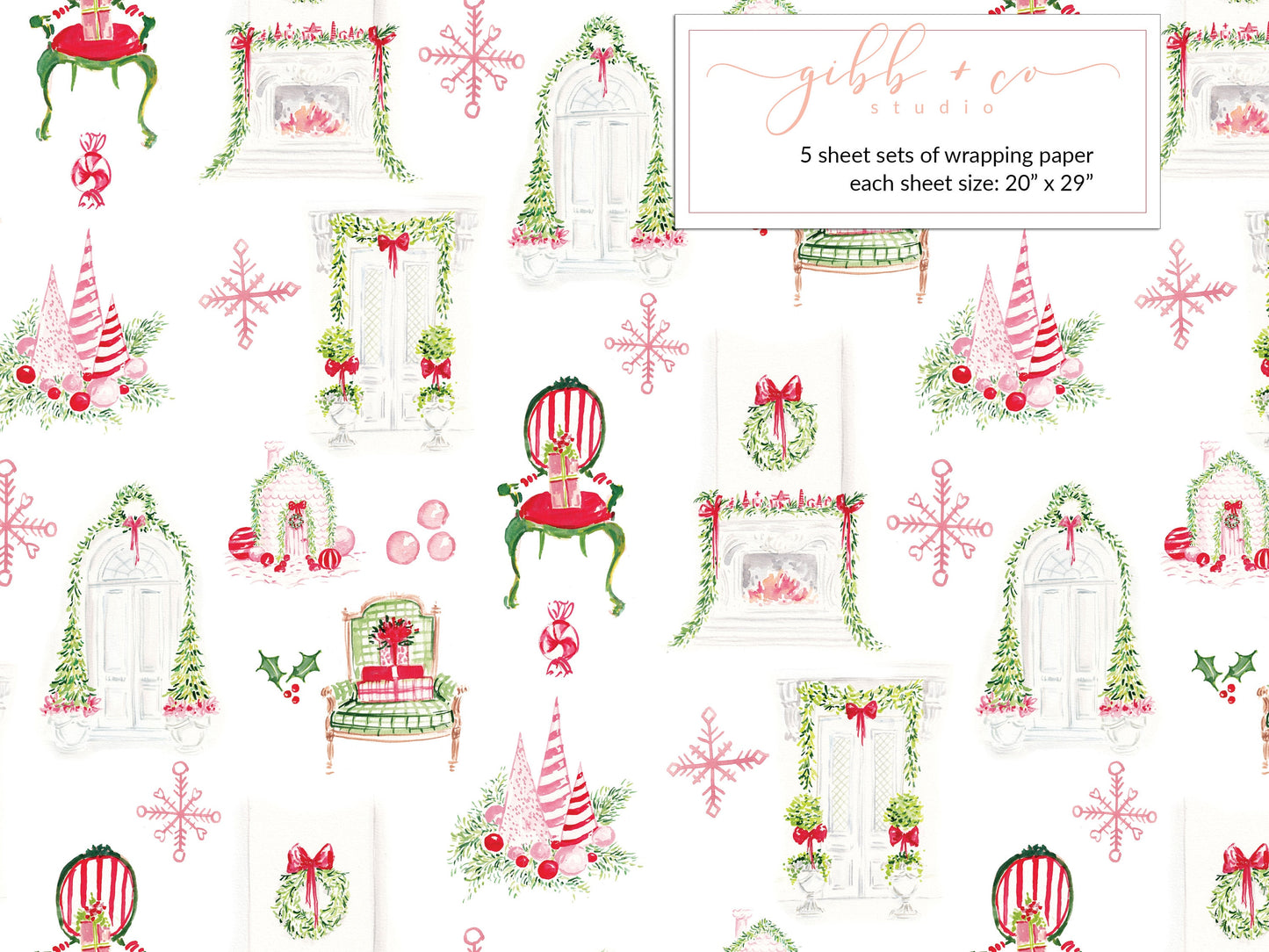 Christmas bright fireplace wrapping paper, Christmas wrapping paper, holiday wrapping paper