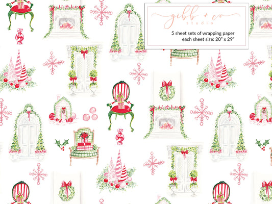 Christmas bright fireplace wrapping paper, Christmas wrapping paper, holiday wrapping paper