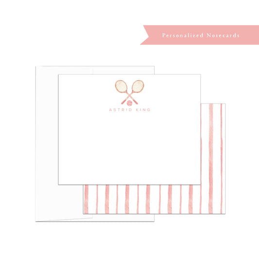 Pink vintage tennis personalized notecards, pink, white, gift for tennis lover, personalized stationery, gift for coworker, gift for teacher