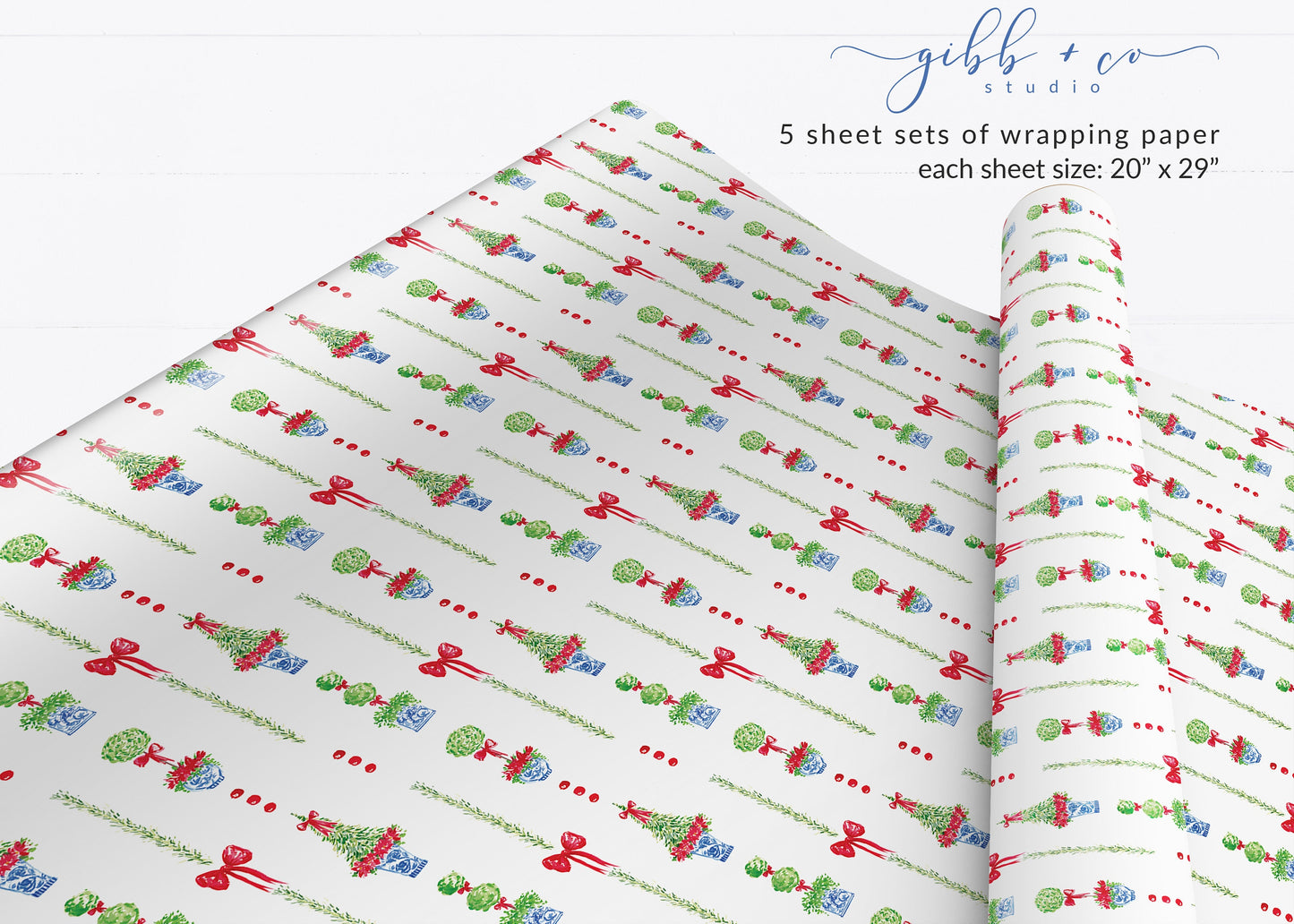 Christmas Chinoiserie Topiary wrapping paper, Christmas wrapping paper, holiday wrapping paper