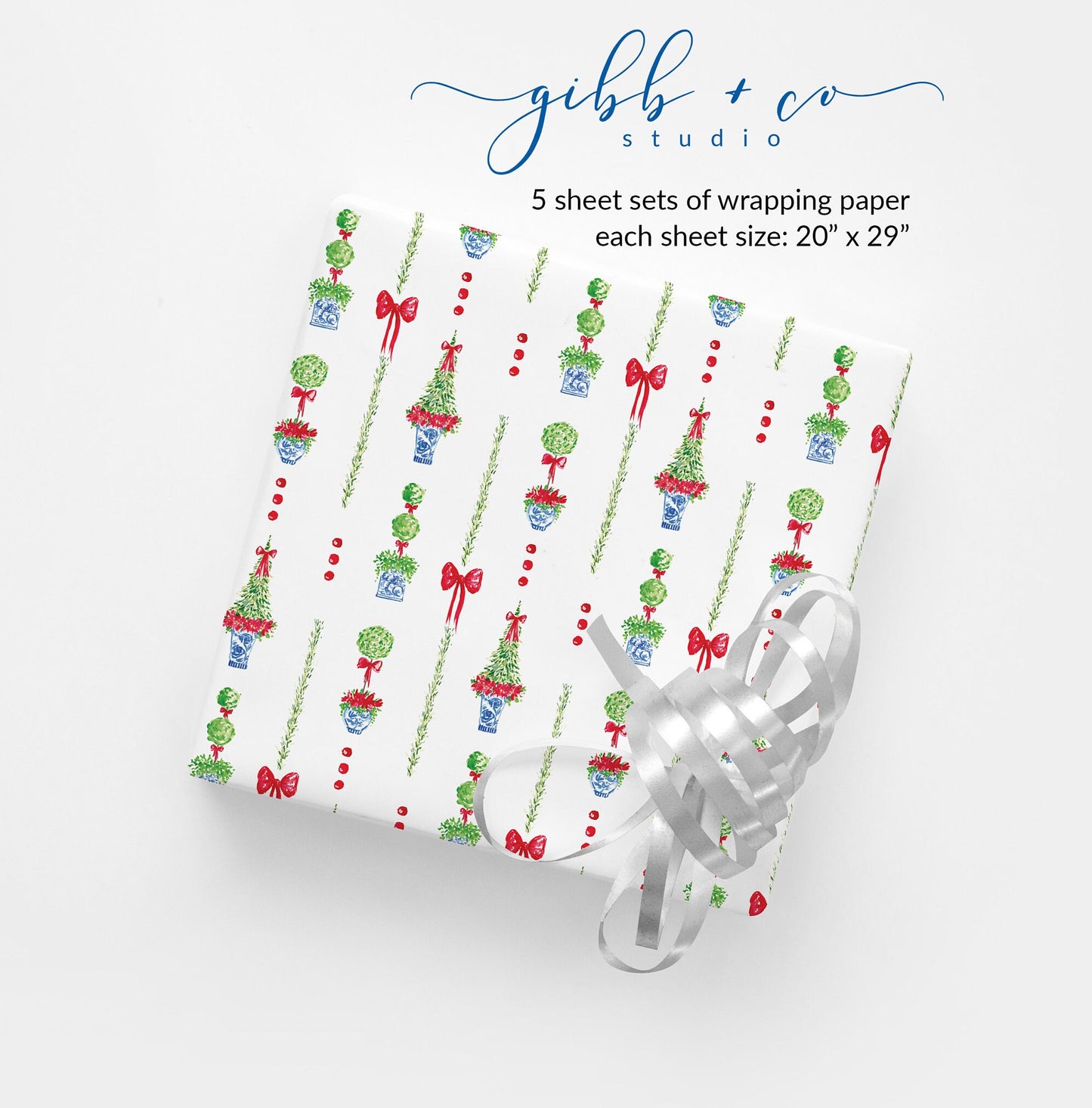 Christmas Chinoiserie Topiary wrapping paper, Christmas wrapping paper, holiday wrapping paper