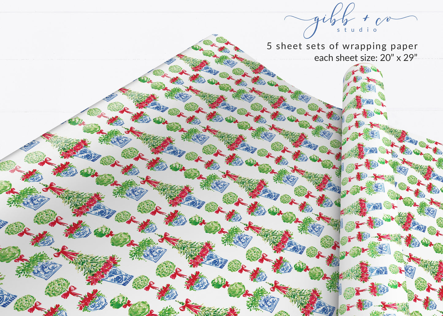 Christmas Chinoiserie Topiary wrapping paper, Christmas wrapping paper, holiday wrapping paper