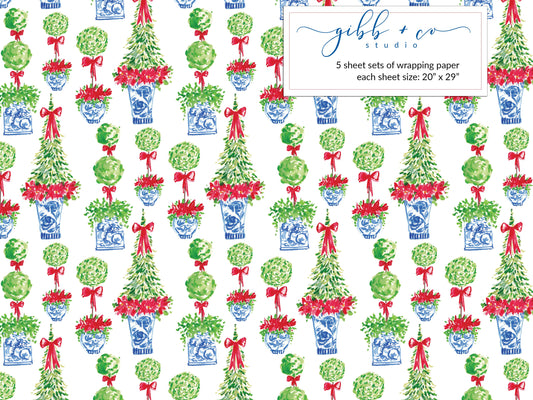 Christmas Chinoiserie Topiary wrapping paper, Christmas wrapping paper, holiday wrapping paper