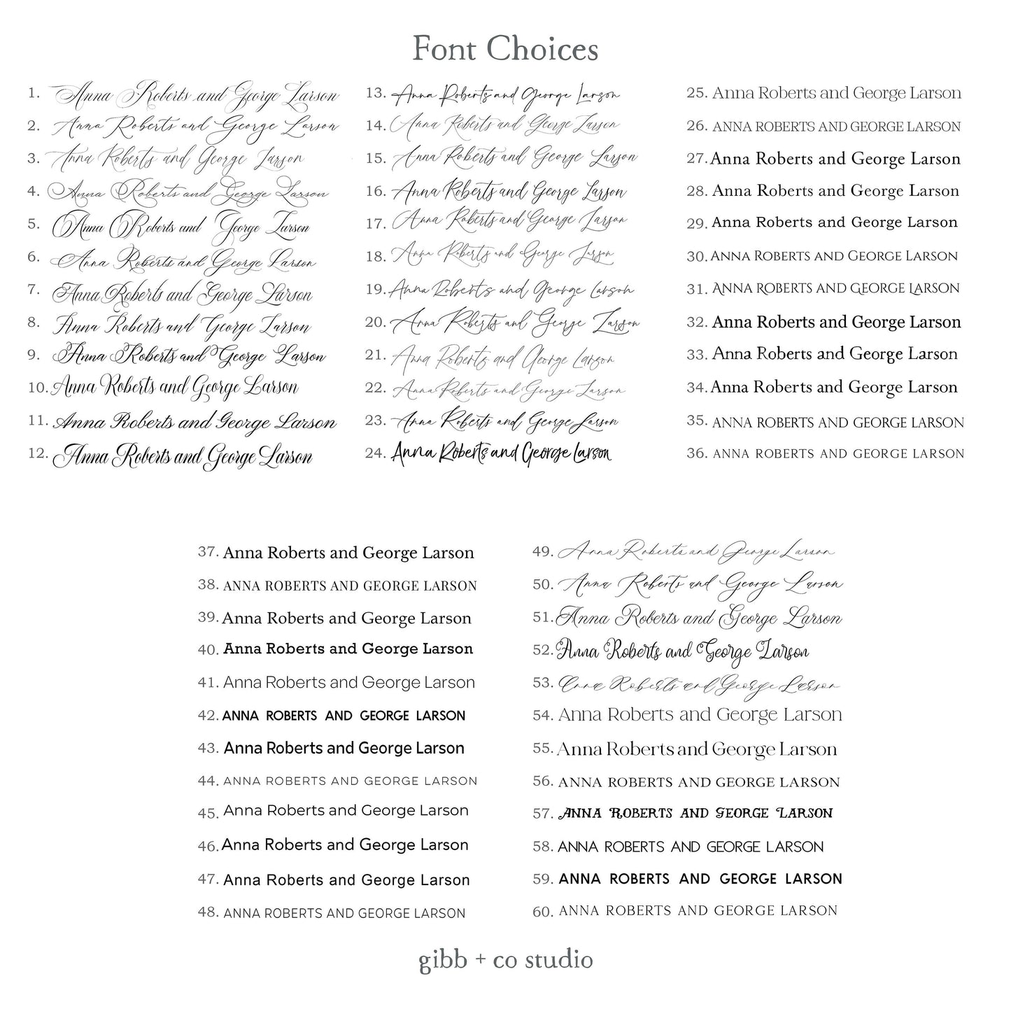 a page with a list of font choices