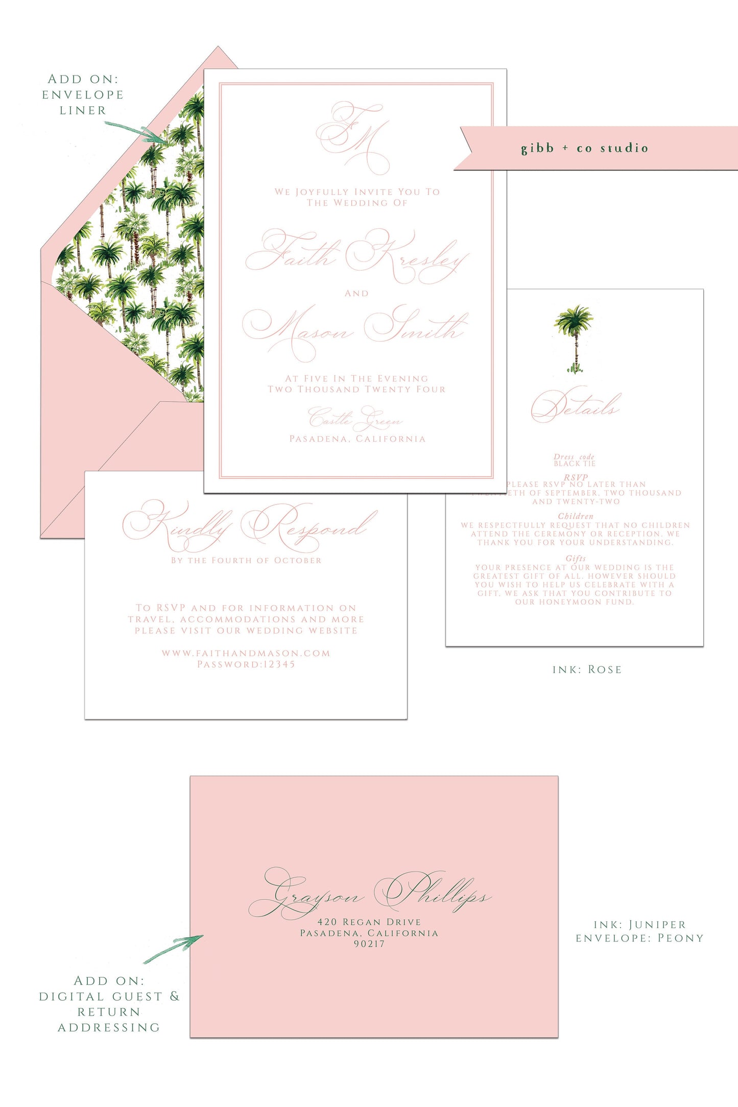 Printed tropical wedding invitations, Semi Custom printed wedding invitations, tropical, watercolor, wedding invitations, rsvp, details, Olivia Collection