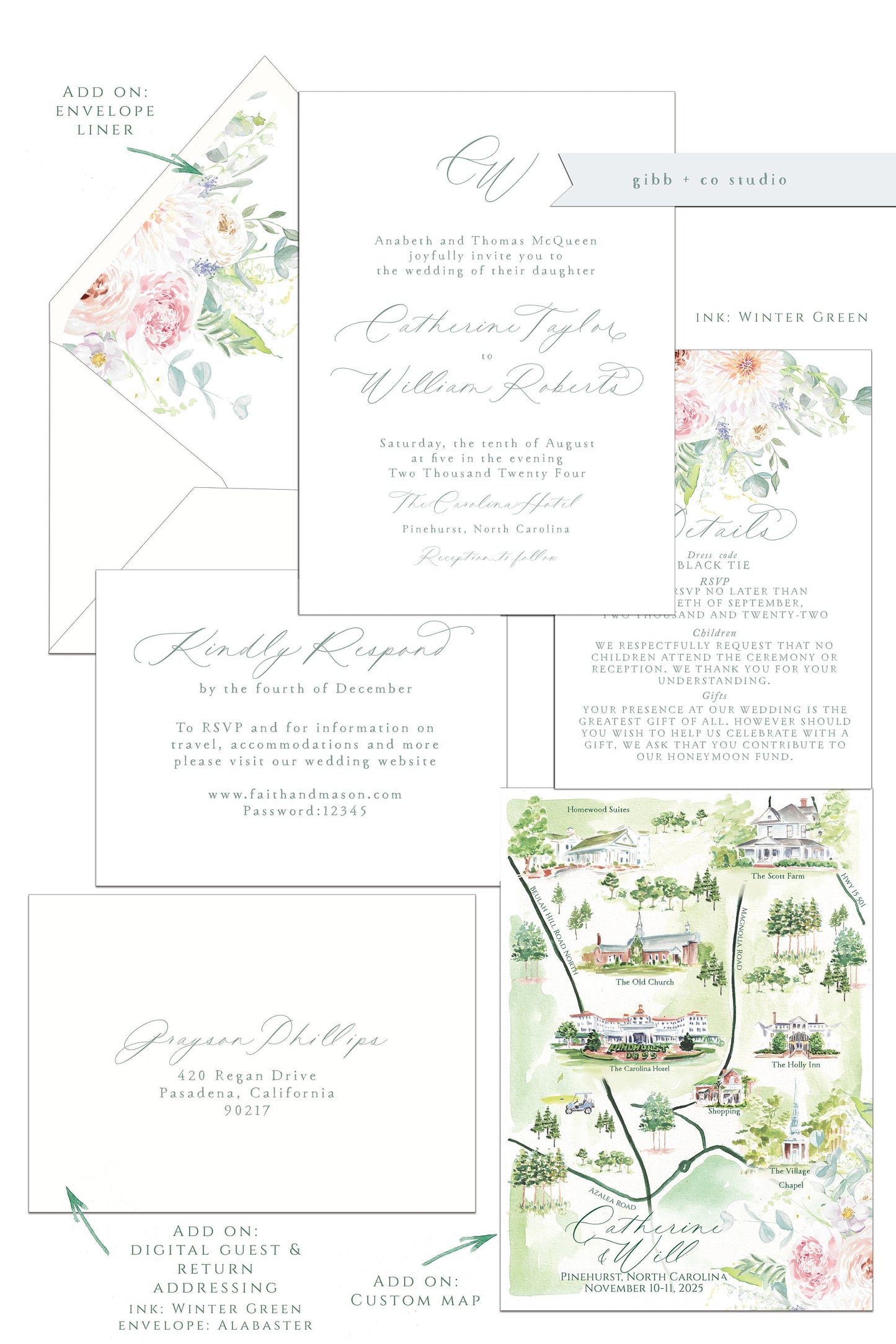 Printed floral wedding invitations, Semi Custom printed wedding invitations, floral, minimal, watercolor, wedding invitations, rsvp, details, Layla Collection