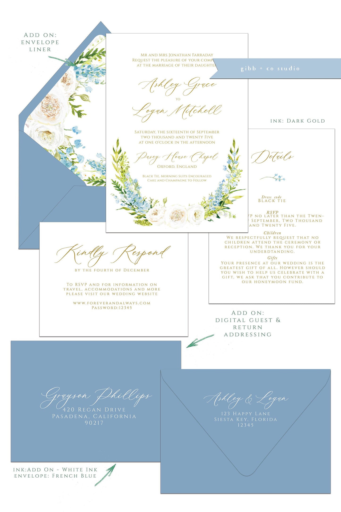 Printed floral wedding invitations, Semi Custom printed wedding invitations, floral, minimal, watercolor, wedding invitations, rsvp, details, Kat Collections