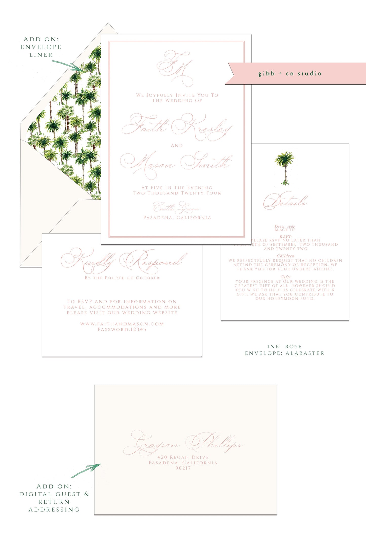 Printed tropical wedding invitations, Semi Custom printed wedding invitations, tropical, watercolor, wedding invitations, rsvp, details, Olivia Collection