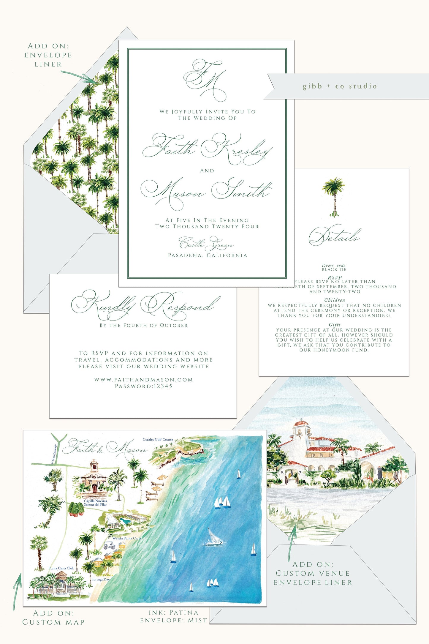 Printed tropical wedding invitations, Semi Custom printed wedding invitations, tropical, watercolor, wedding invitations, rsvp, details, Olivia Collection