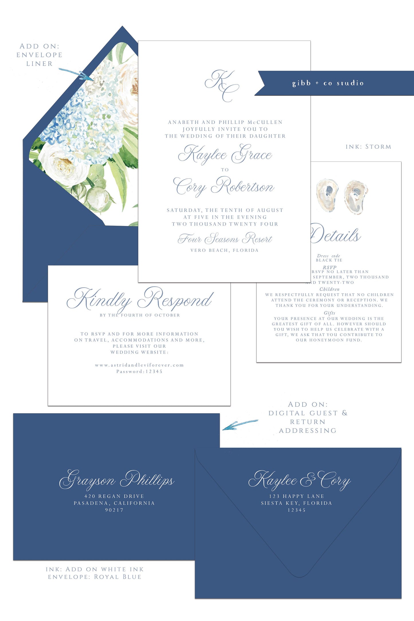 Printed coastal wedding invitations, Semi Custom printed wedding invitations, floral, coastal, watercolor, wedding invitations, rsvp, details, Lindsay Collection