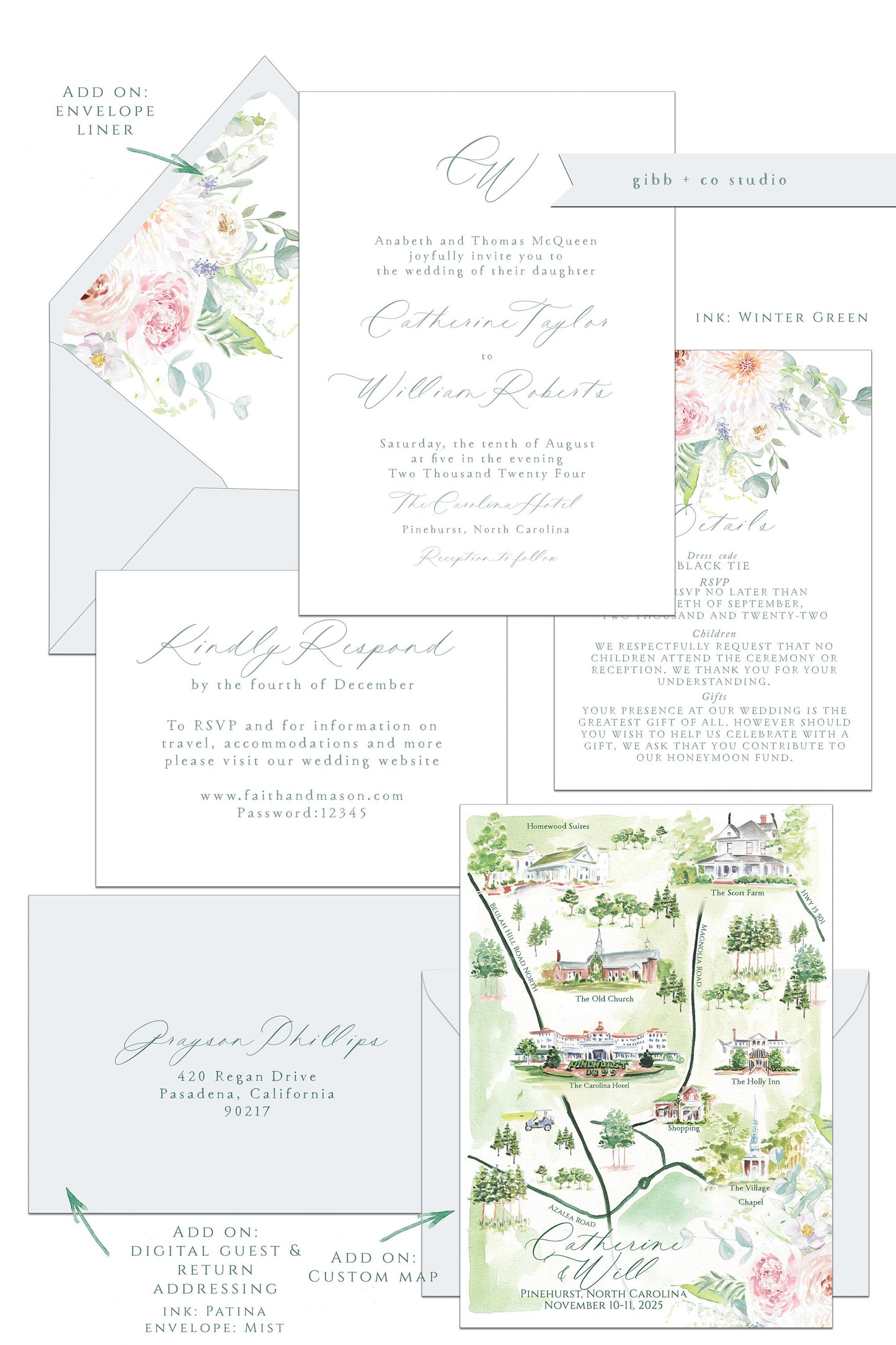 Printed floral wedding invitations, Semi Custom printed wedding invitations, floral, minimal, watercolor, wedding invitations, rsvp, details, Layla Collection