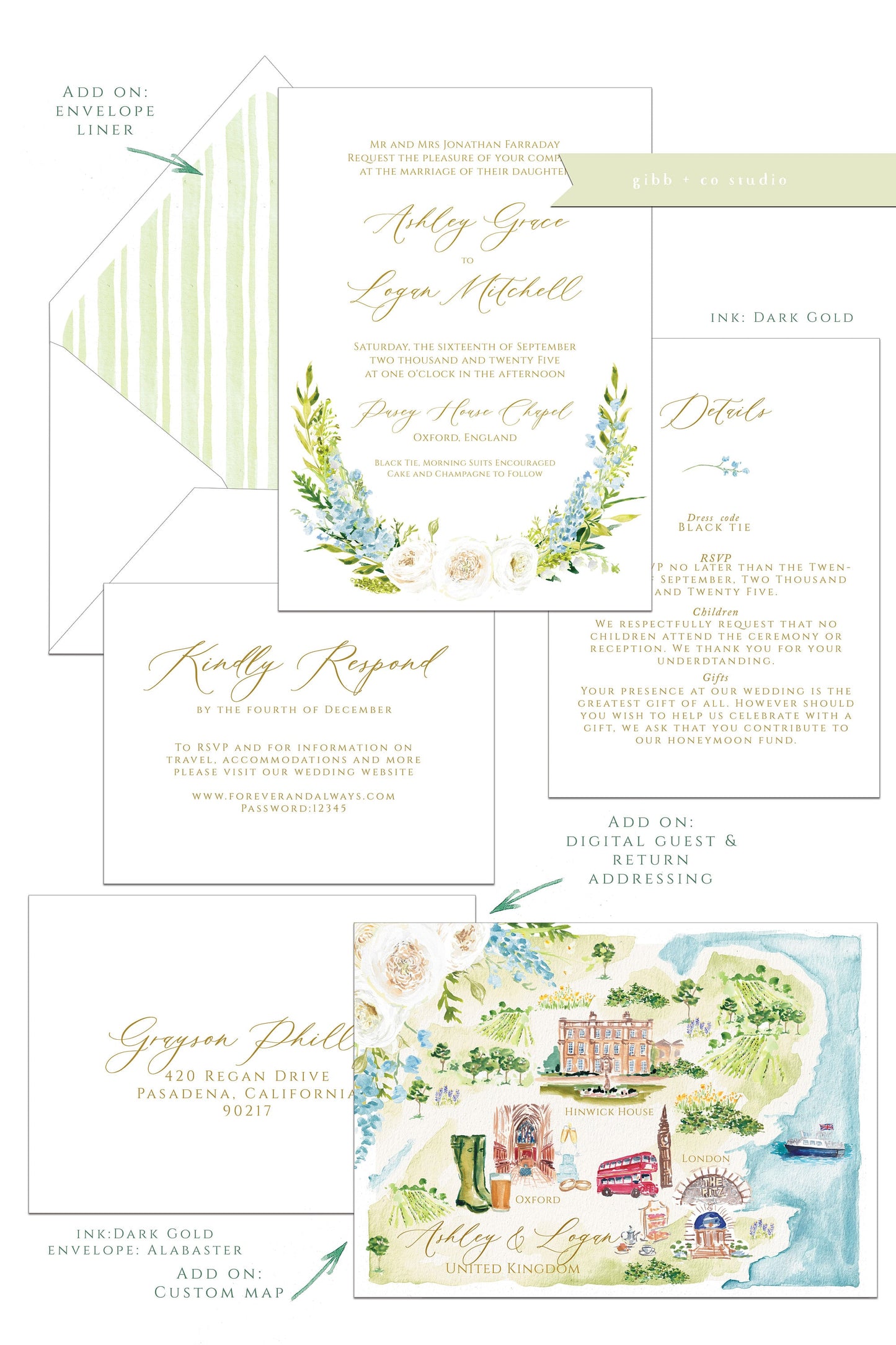 Printed floral wedding invitations, Semi Custom printed wedding invitations, floral, minimal, watercolor, wedding invitations, rsvp, details, Kat Collections